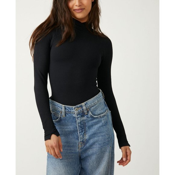 🆕 FREE PEOPLE XYZ Recycled Turtleneck Bodysuit / Black - Picture 5 of 7